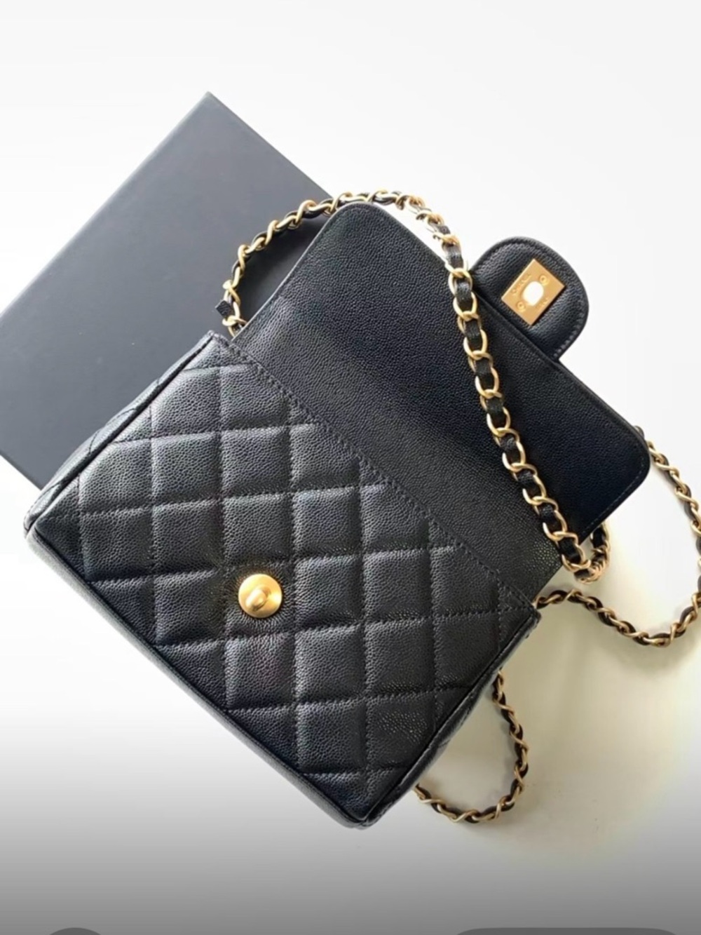 Black Quilted Leather Crossbody with Gold Chain - Picture 3 of 5